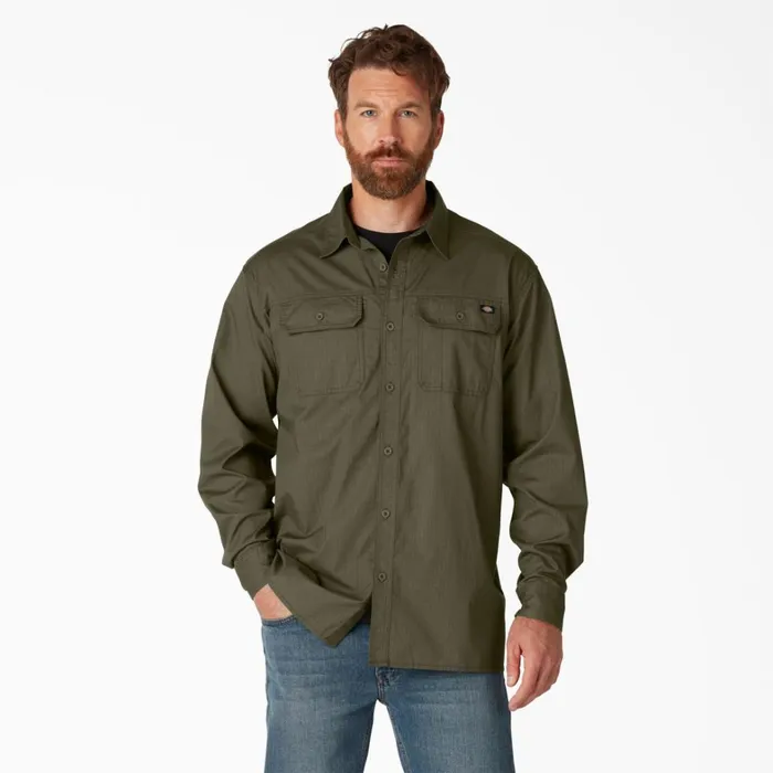 Dickies Long Sleeve Work Shirts FLEX Ripstop Long Sleeve Shirt Rinsed Military Green Rinsed Military Green rml 8211 Men Dickies Long Sleeve Work Shirts FLEX Ripstop Long Sleeve Shirt Rinsed Military Green Rinsed Military Green rml 8211 Men