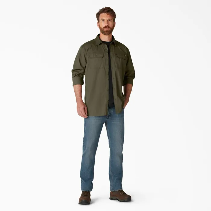 Dickies Long Sleeve Work Shirts FLEX Ripstop Long Sleeve Shirt Rinsed Military Green Rinsed Military Green rml 8211 Men Dickies Long Sleeve Work Shirts FLEX Ripstop Long Sleeve Shirt Rinsed Military Green Rinsed Military Green rml 8211 Men