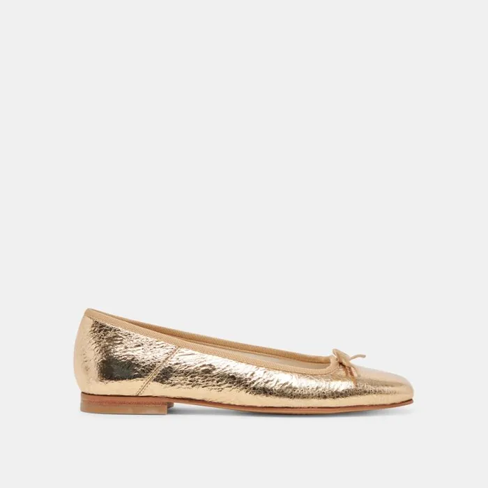 Dolce Vita Anisa Ballet Flats Gold Distressed Leather Women Flats and Loafers