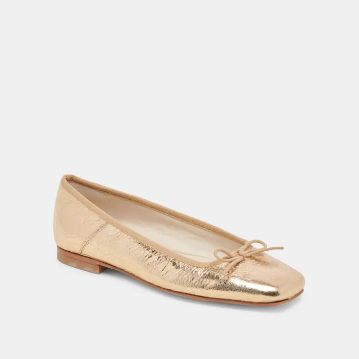 Dolce Vita Anisa Ballet Flats Gold Distressed Leather Women Flats and Loafers