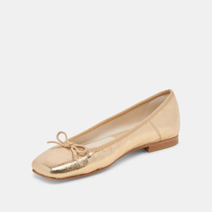 Dolce Vita Anisa Ballet Flats Gold Distressed Leather Women Flats and Loafers