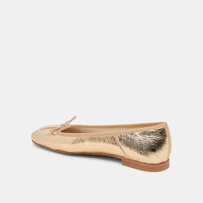 Dolce Vita Anisa Ballet Flats Gold Distressed Leather Women Flats and Loafers