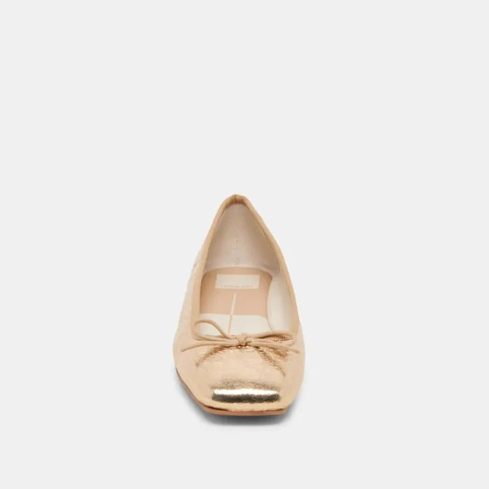 Dolce Vita Anisa Ballet Flats Gold Distressed Leather Women Flats and Loafers