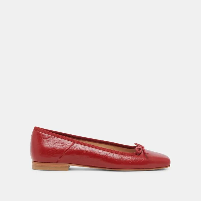 Dolce Vita Anisa Ballet Flats Red Crinkle Patent Women Flats and Loafers
