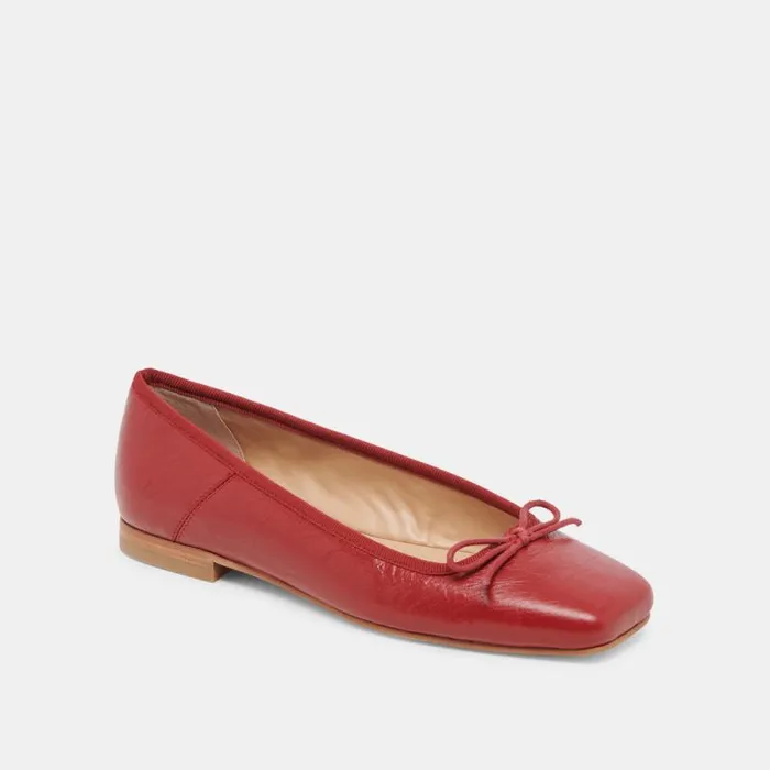 Dolce Vita Anisa Ballet Flats Red Crinkle Patent Women Flats and Loafers