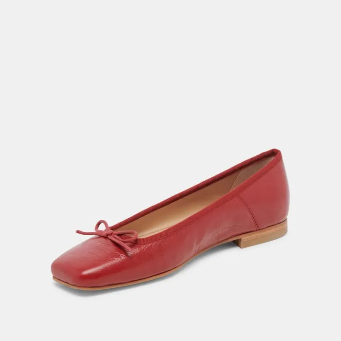 Dolce Vita Anisa Ballet Flats Red Crinkle Patent Women Flats and Loafers