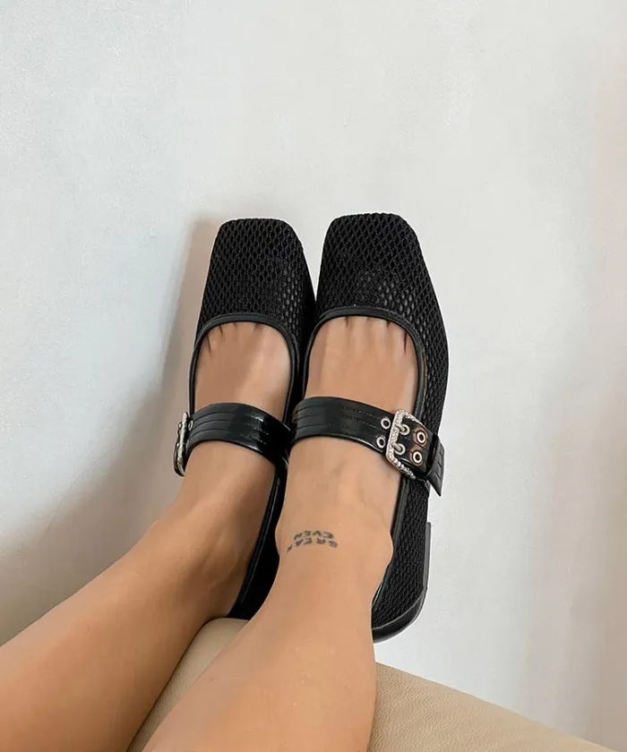 Dolce Vita Arora Ballet Flats Onyx Woven Mesh Women Flats and Loafers