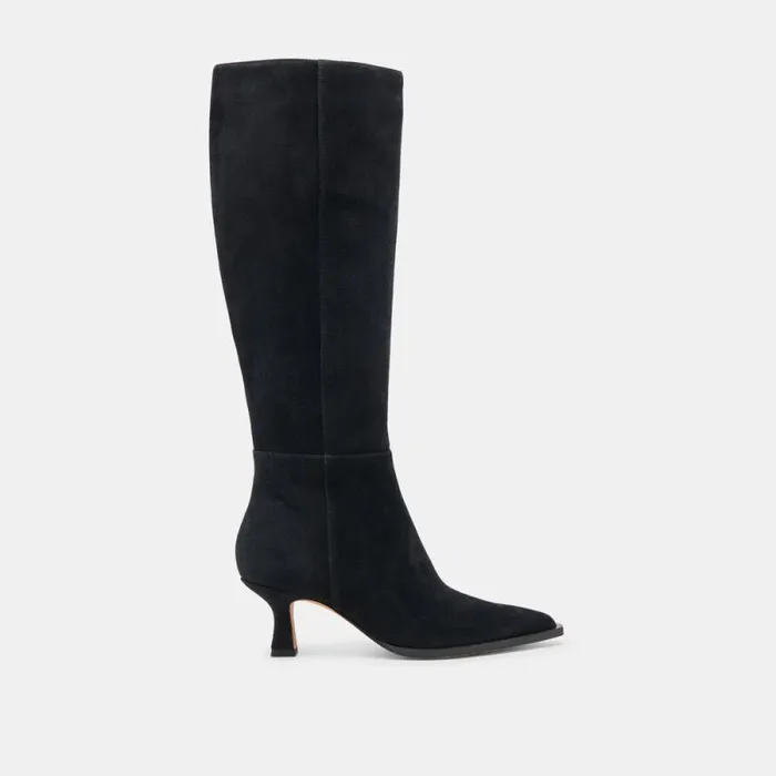 Dolce Vita Auggie Wide Calf Boots Onyx Suede Women Boots and Booties