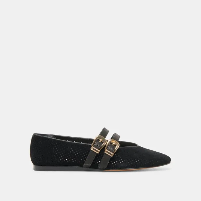 Dolce Vita Baylee Ballet Flats Onyx Perforated Suede Women Flats and Loafers
