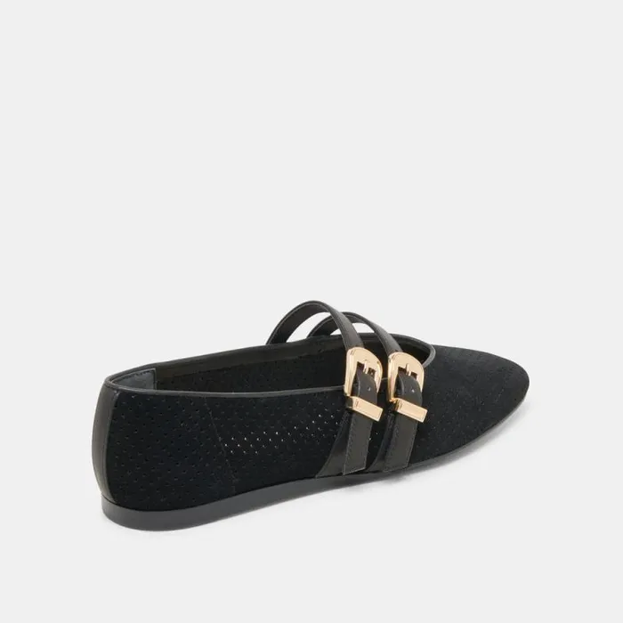 Dolce Vita Baylee Ballet Flats Onyx Perforated Suede Women Flats and Loafers