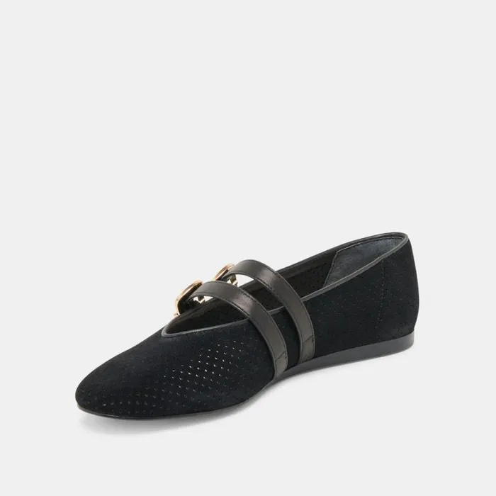 Dolce Vita Baylee Ballet Flats Onyx Perforated Suede Women Flats and Loafers