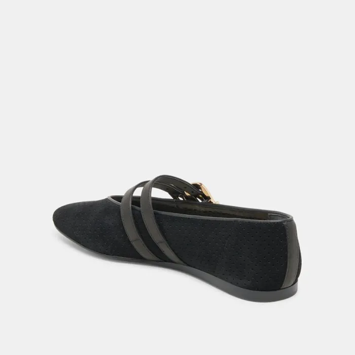 Dolce Vita Baylee Ballet Flats Onyx Perforated Suede Women Flats and Loafers