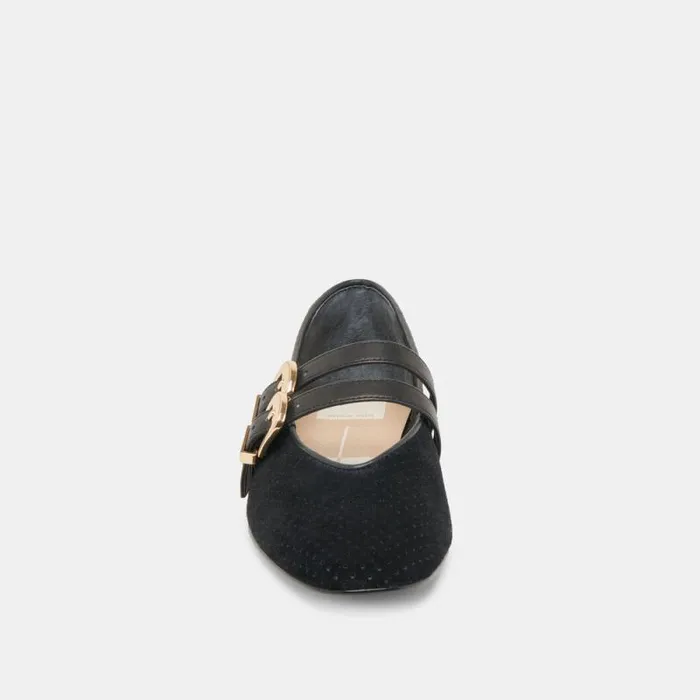 Dolce Vita Baylee Ballet Flats Onyx Perforated Suede Women Flats and Loafers