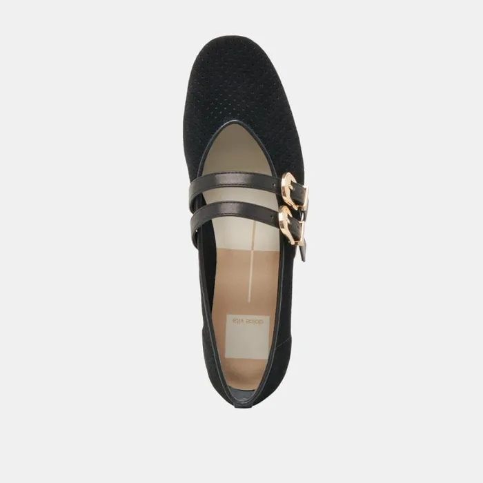 Dolce Vita Baylee Ballet Flats Onyx Perforated Suede Women Flats and Loafers
