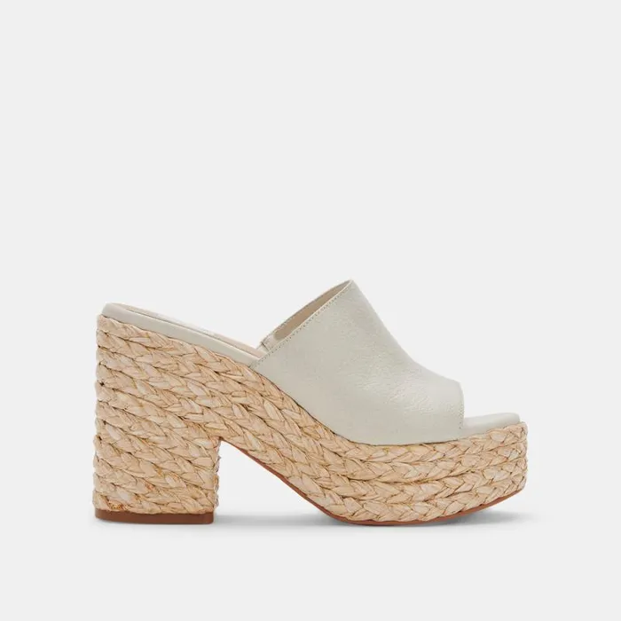 Dolce Vita Elora Heels Ivory Leather Women Mules and Clogs