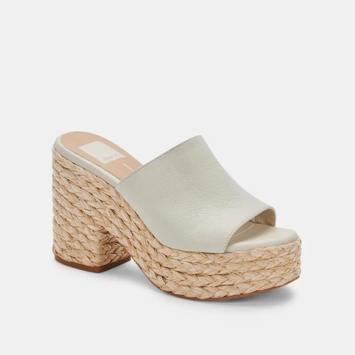 Dolce Vita Elora Heels Ivory Leather Women Mules and Clogs
