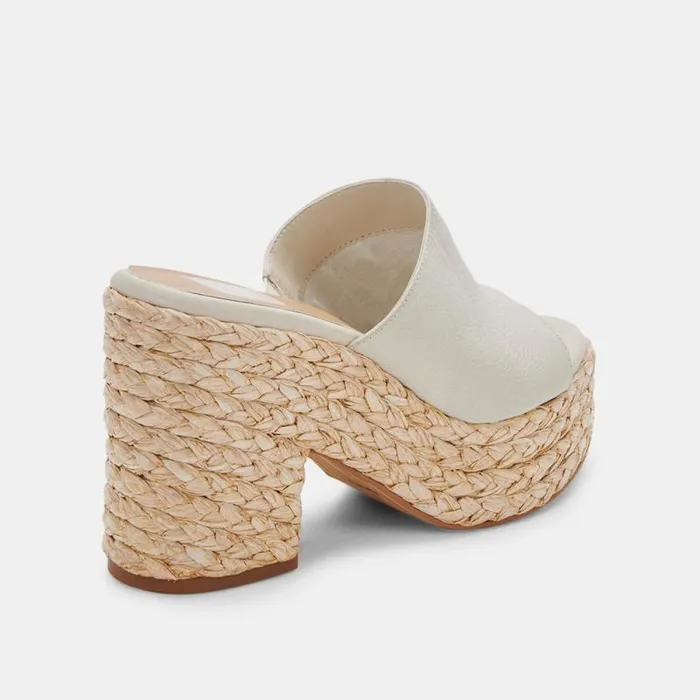 Dolce Vita Elora Heels Ivory Leather Women Mules and Clogs