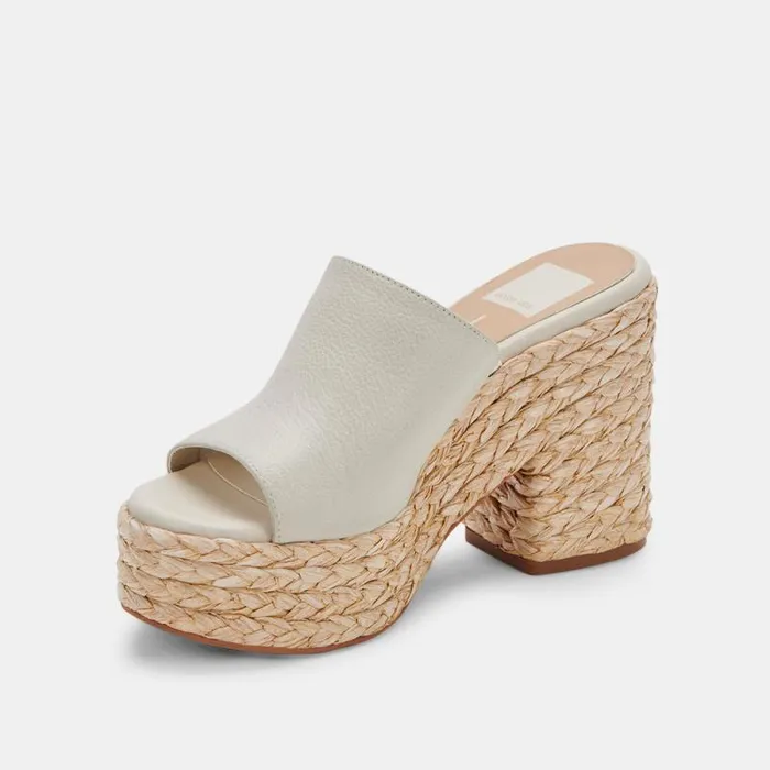 Dolce Vita Elora Heels Ivory Leather Women Mules and Clogs