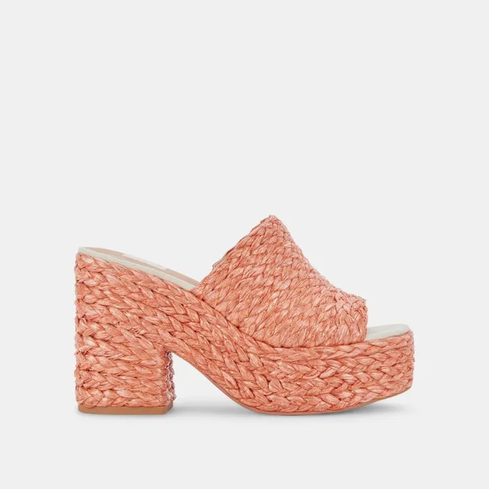 Dolce Vita Elora Heels Orange Raffia Women Wedges