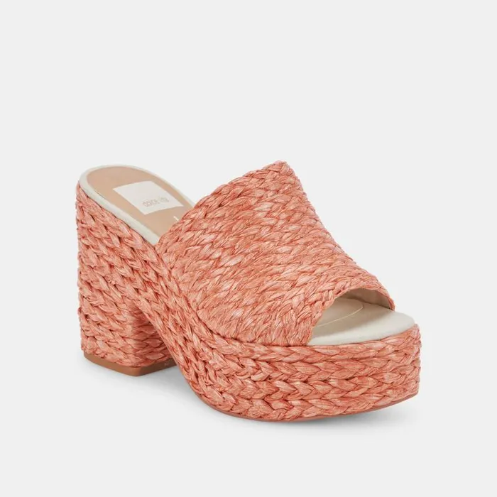 Dolce Vita Elora Heels Orange Raffia Women Wedges