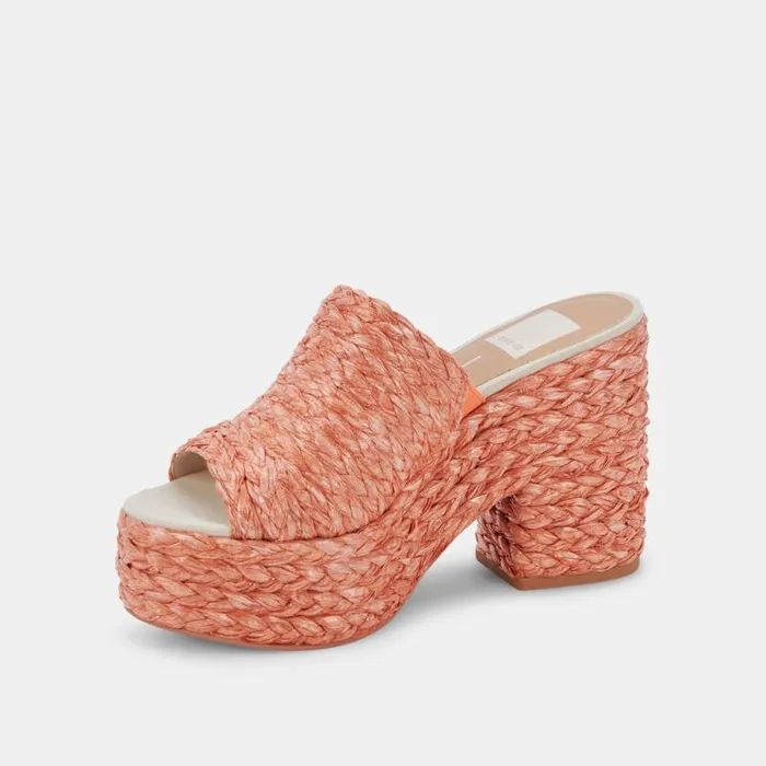 Dolce Vita Elora Heels Orange Raffia Women Wedges