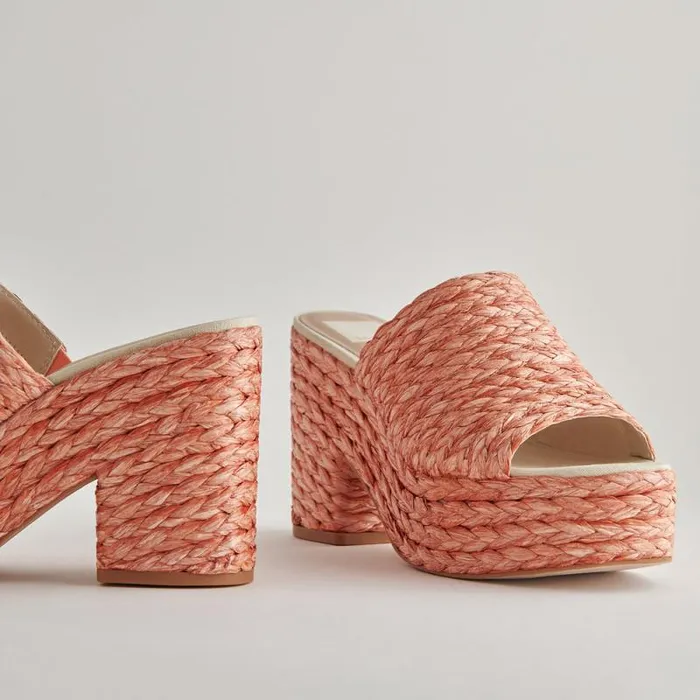 Dolce Vita Elora Heels Orange Raffia Women Wedges