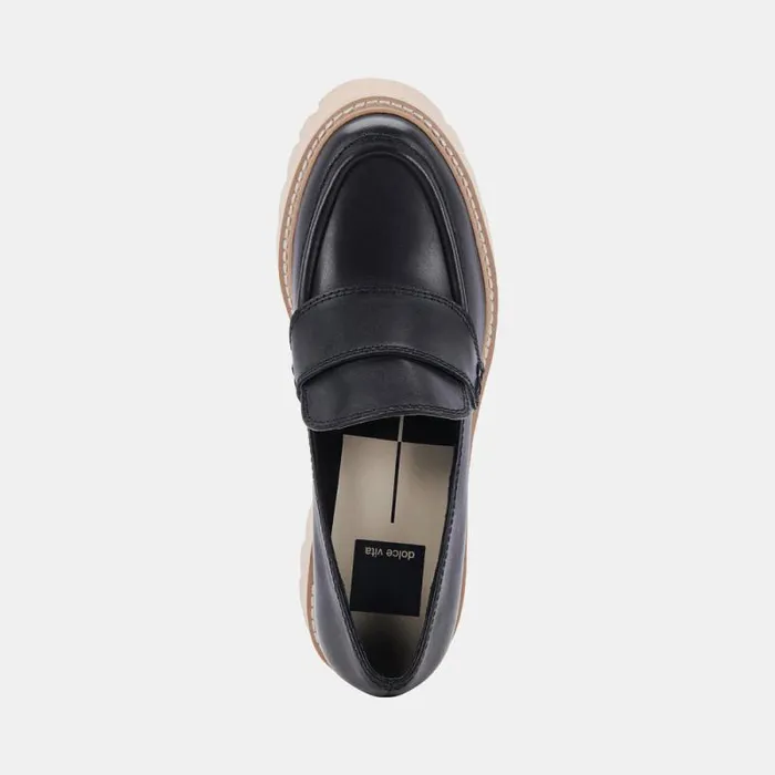 Dolce Vita Halona Loafers Black Leather Women Flats and Loafers