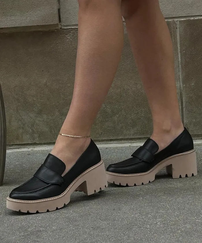 Dolce Vita Halona Loafers Black Leather Women Flats and Loafers