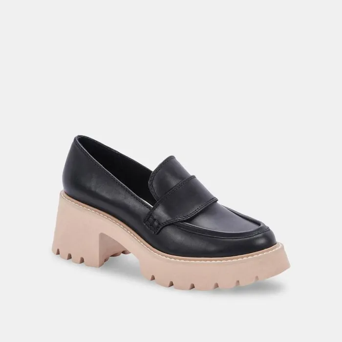 Dolce Vita Halona Loafers Black Leather Women Flats and Loafers