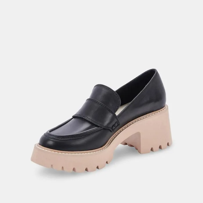 Dolce Vita Halona Loafers Black Leather Women Flats and Loafers