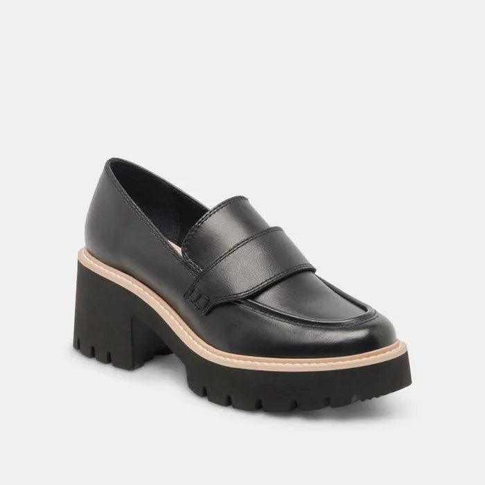 Dolce Vita Halona Loafers Onyx Leather Women Flats and Loafers