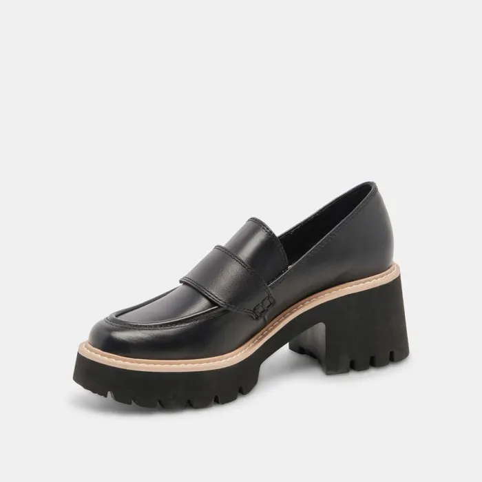 Dolce Vita Halona Loafers Onyx Leather Women Flats and Loafers
