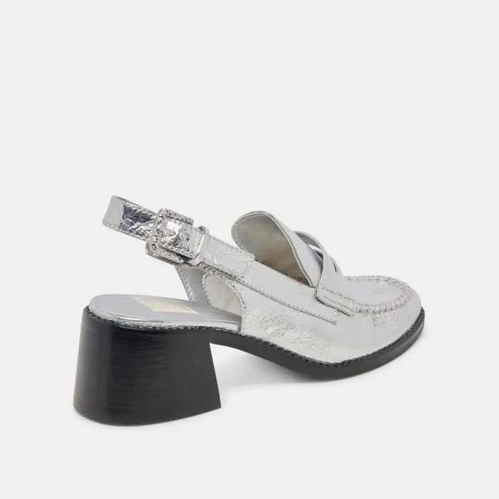 Dolce Vita Hardi Heels Silver Distressed Leather Women Flats and Loafers