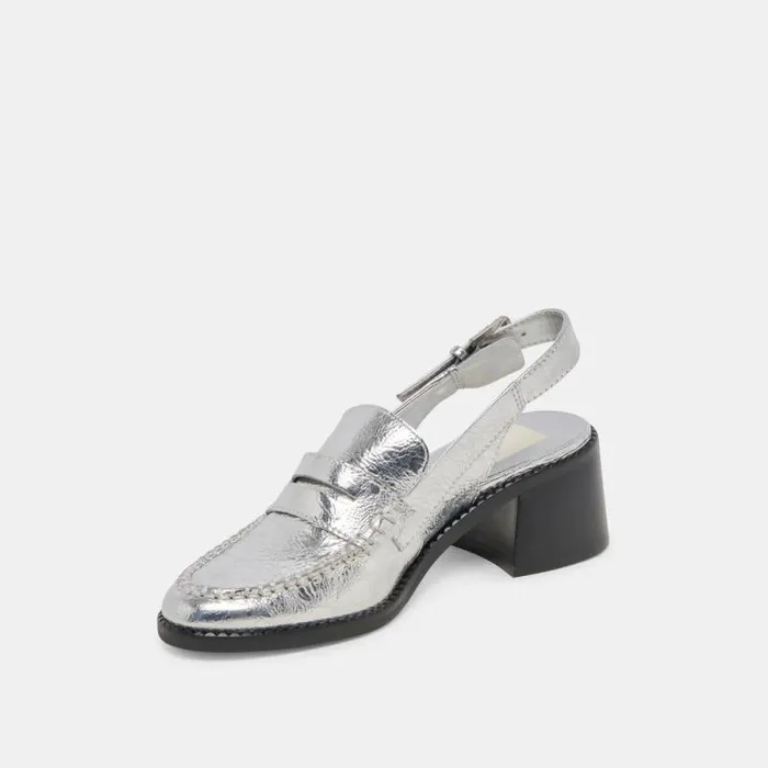 Dolce Vita Hardi Heels Silver Distressed Leather Women Flats and Loafers