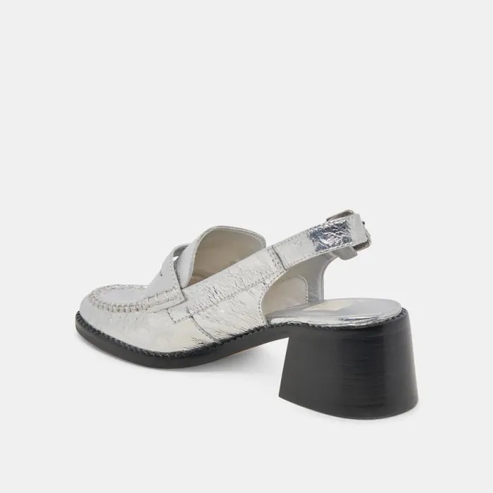 Dolce Vita Hardi Heels Silver Distressed Leather Women Flats and Loafers
