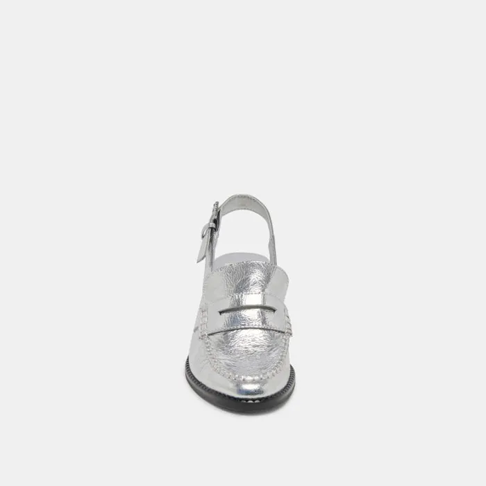 Dolce Vita Hardi Heels Silver Distressed Leather Women Flats and Loafers