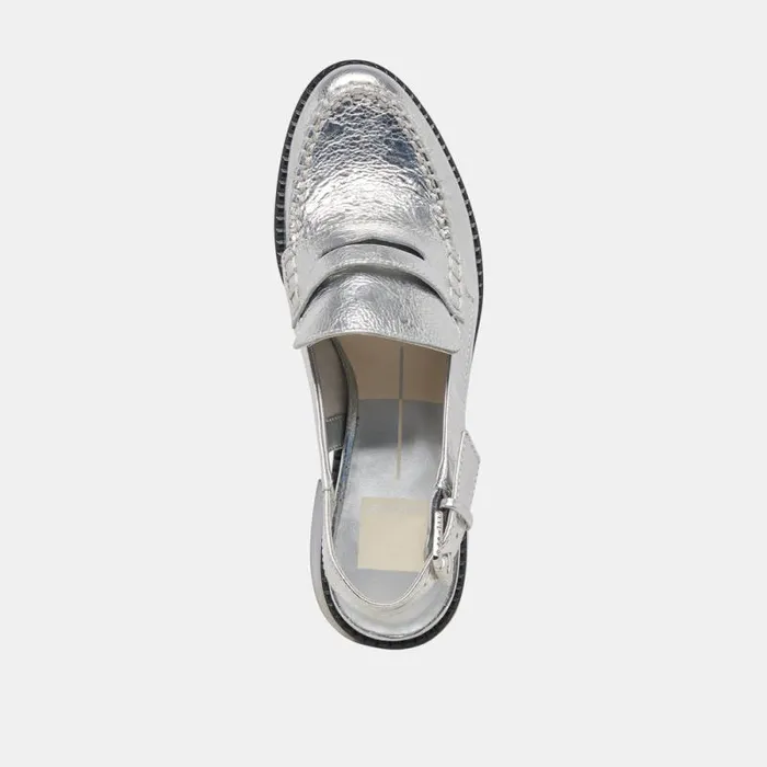 Dolce Vita Hardi Heels Silver Distressed Leather Women Flats and Loafers