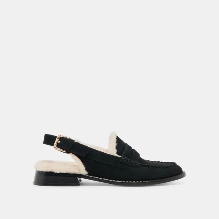 Dolce Vita Hardi Plush Loafers Black Nubuck Women Flats and Loafers