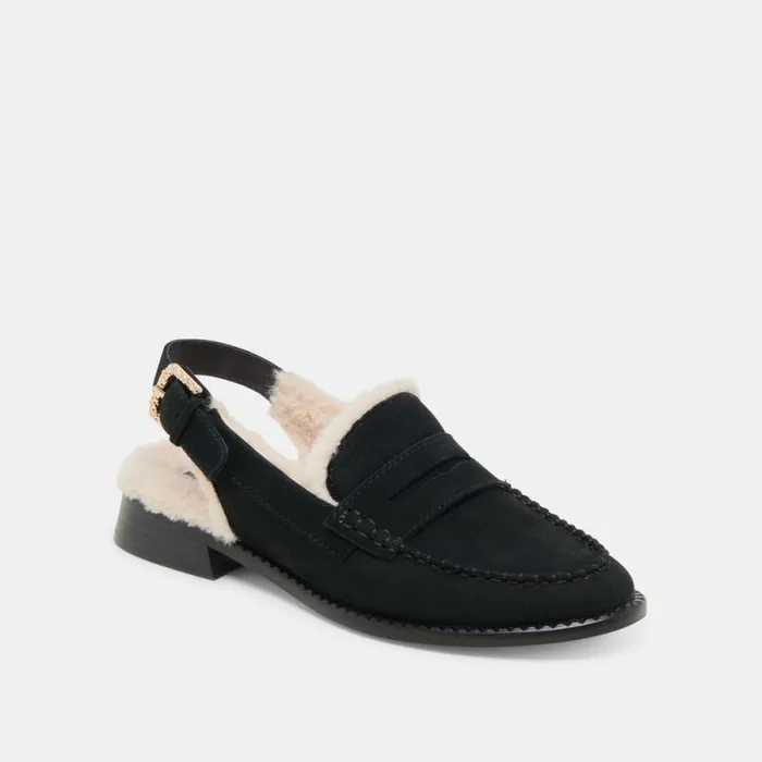Dolce Vita Hardi Plush Loafers Black Nubuck Women Flats and Loafers