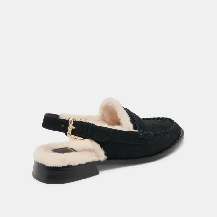 Dolce Vita Hardi Plush Loafers Black Nubuck Women Flats and Loafers