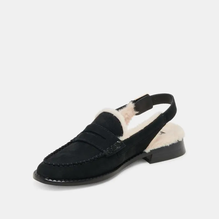 Dolce Vita Hardi Plush Loafers Black Nubuck Women Flats and Loafers