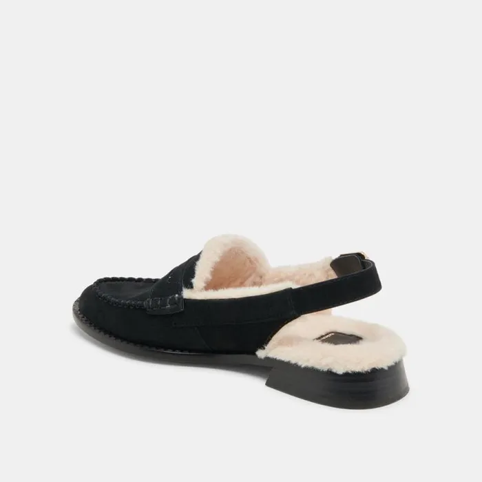 Dolce Vita Hardi Plush Loafers Black Nubuck Women Flats and Loafers