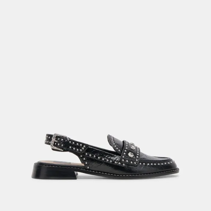 Dolce Vita Hardi Stud Loafers Midnight Crinkle Patent Women Flats and Loafers