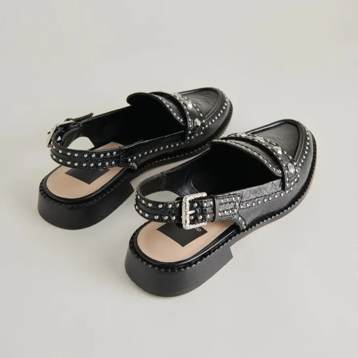 Dolce Vita Hardi Stud Loafers Midnight Crinkle Patent Women Flats and Loafers