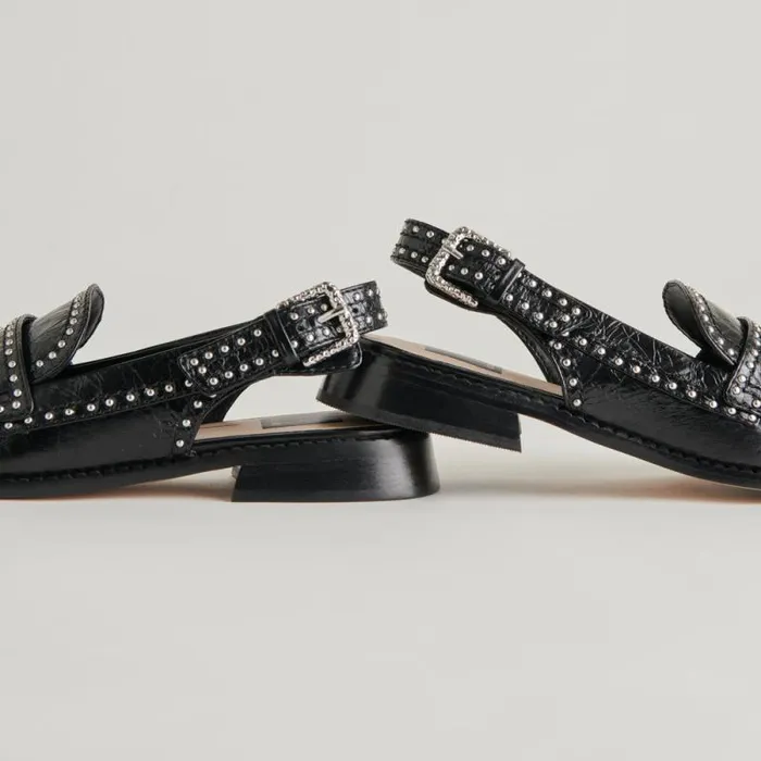 Dolce Vita Hardi Stud Loafers Midnight Crinkle Patent Women Flats and Loafers
