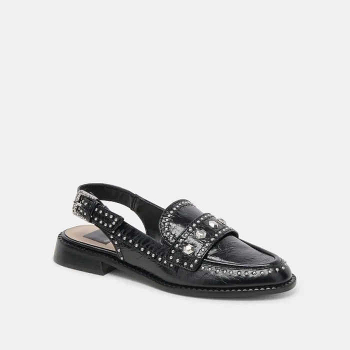Dolce Vita Hardi Stud Loafers Midnight Crinkle Patent Women Flats and Loafers