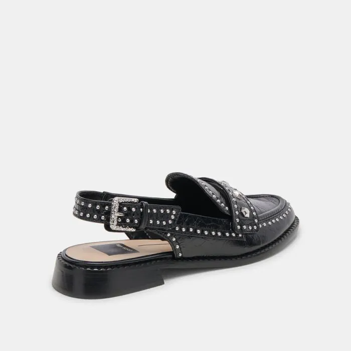 Dolce Vita Hardi Stud Loafers Midnight Crinkle Patent Women Flats and Loafers