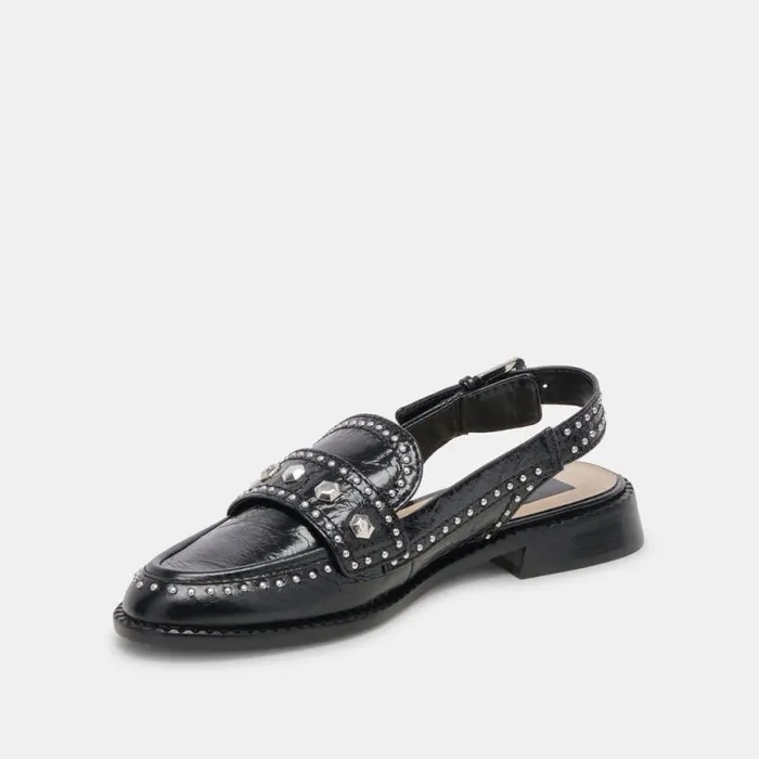 Dolce Vita Hardi Stud Loafers Midnight Crinkle Patent Women Flats and Loafers