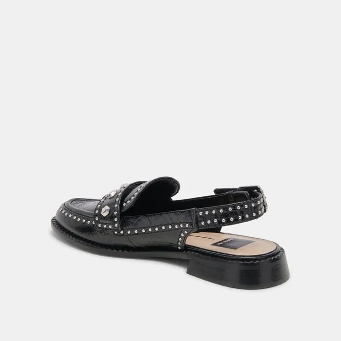Dolce Vita Hardi Stud Loafers Midnight Crinkle Patent Women Flats and Loafers