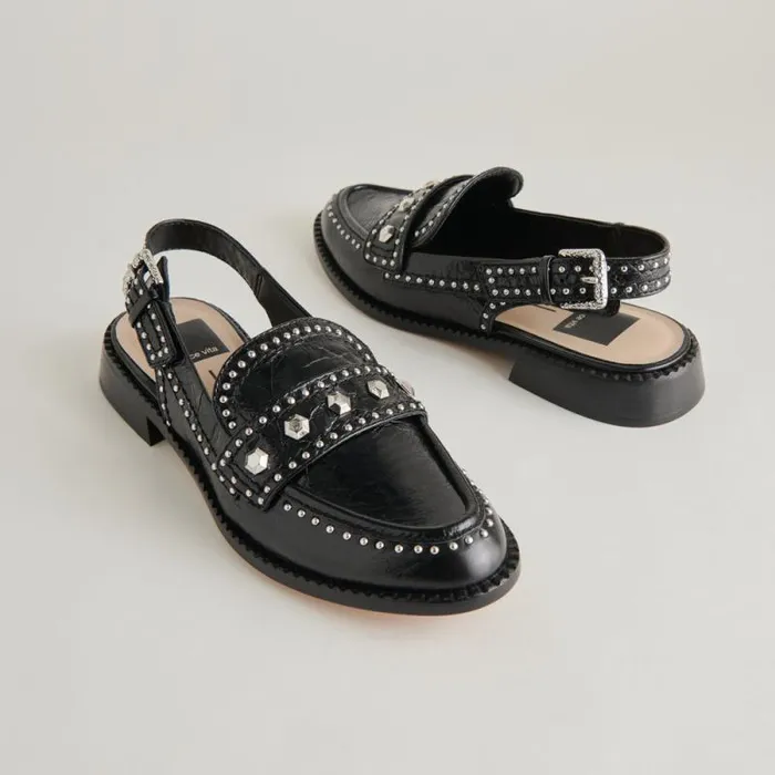 Dolce Vita Hardi Stud Loafers Midnight Crinkle Patent Women Flats and Loafers